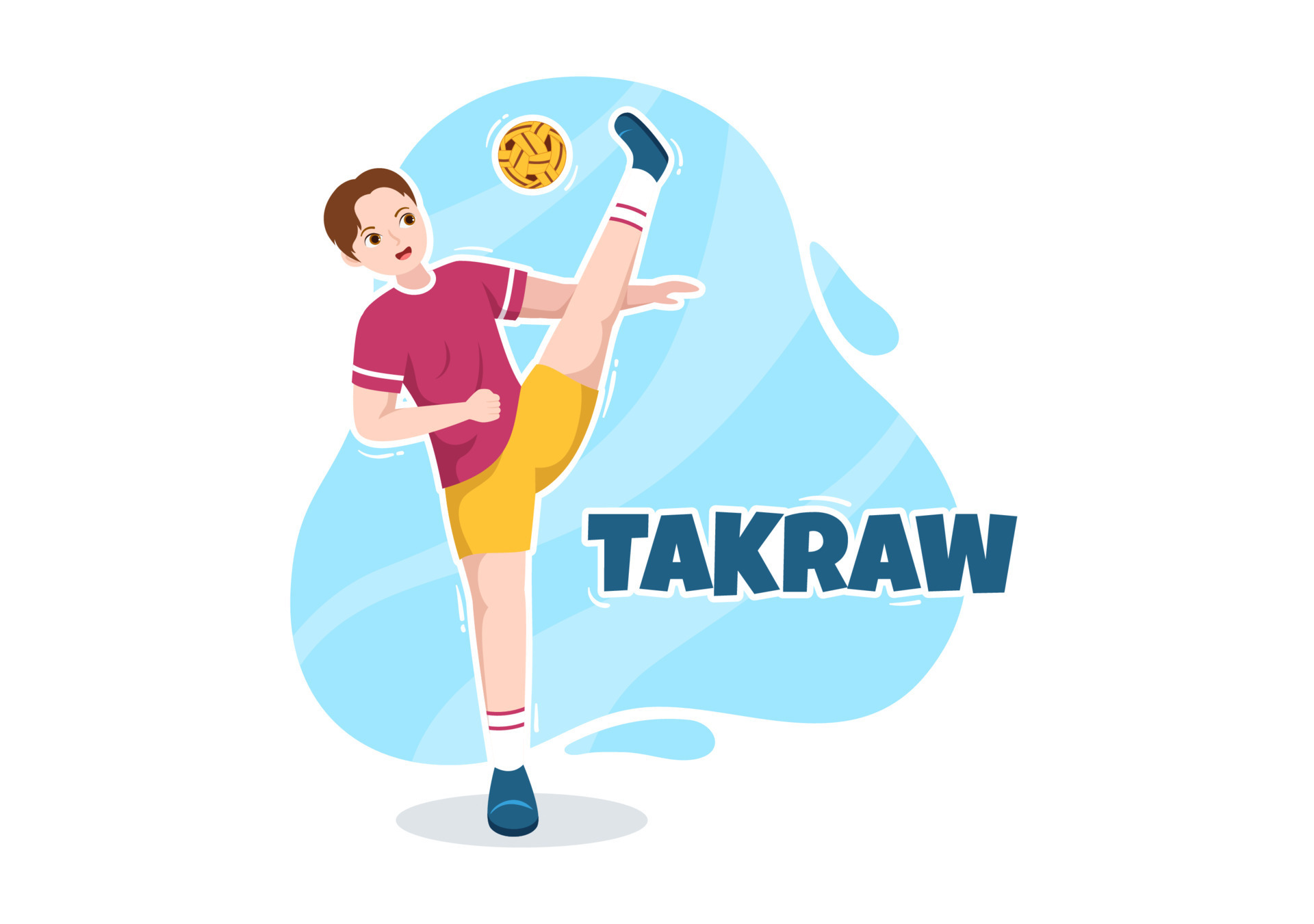 Sepak Takraw Illustration with Athlete Playing Kick Ball on Court in
