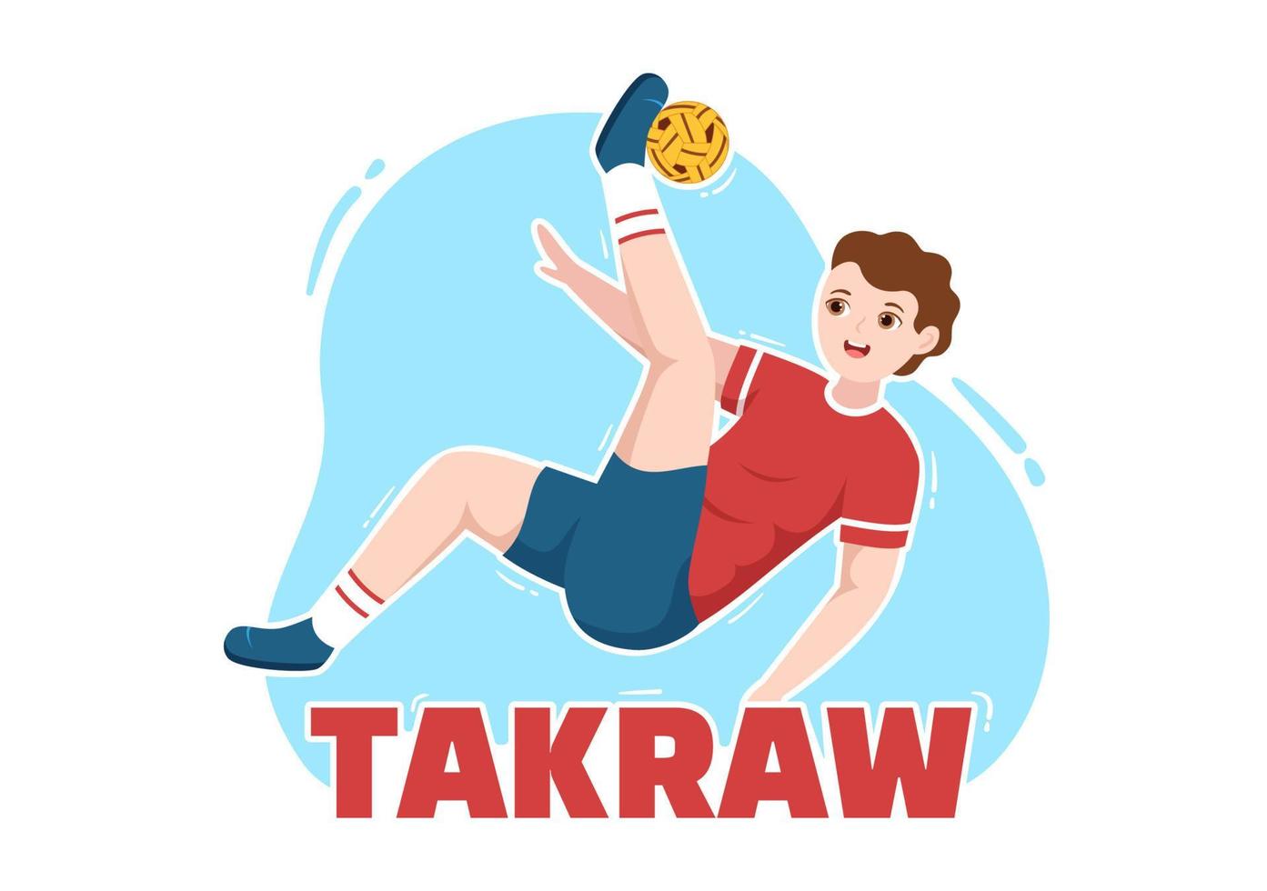 Sepak Takraw Illustration with Athlete Playing Kick Ball on Court in Flat Sports Game Competition Cartoon Hand Drawn for Landing Page Template vector