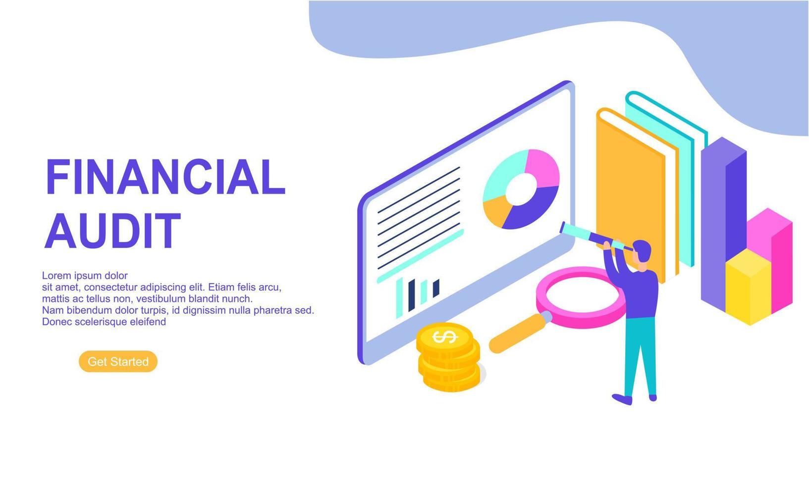 Financial audit business concept with character for website landing page vector