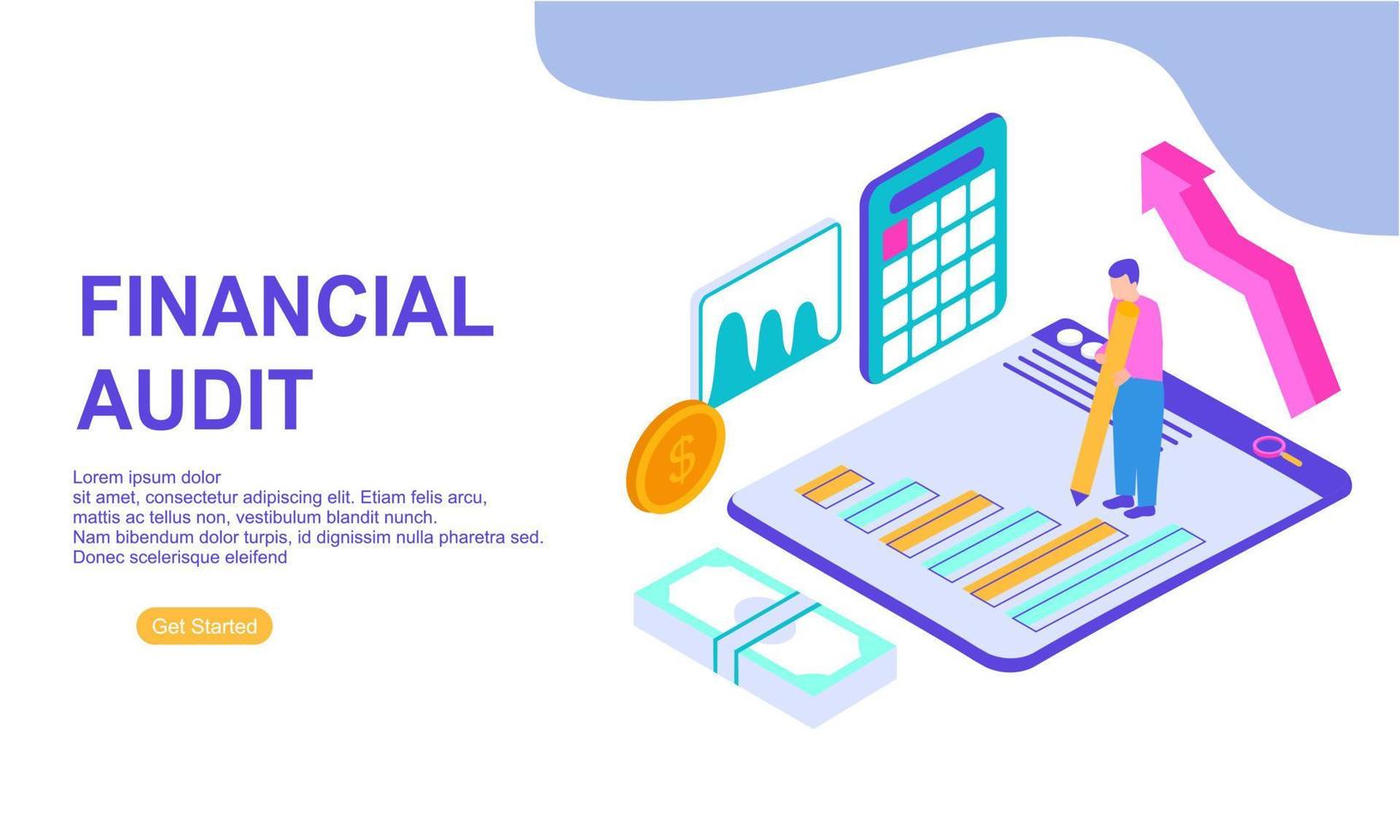 Financial audit business concept with character for website landing page vector