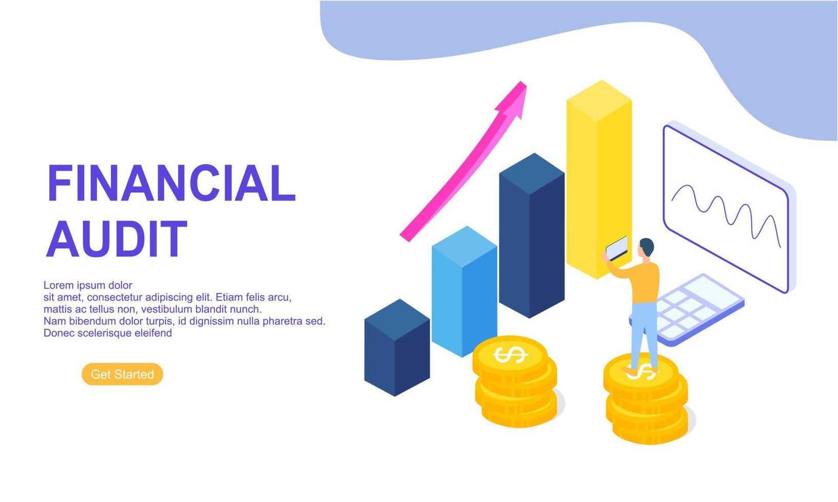 Financial audit business concept with character for website landing page vector