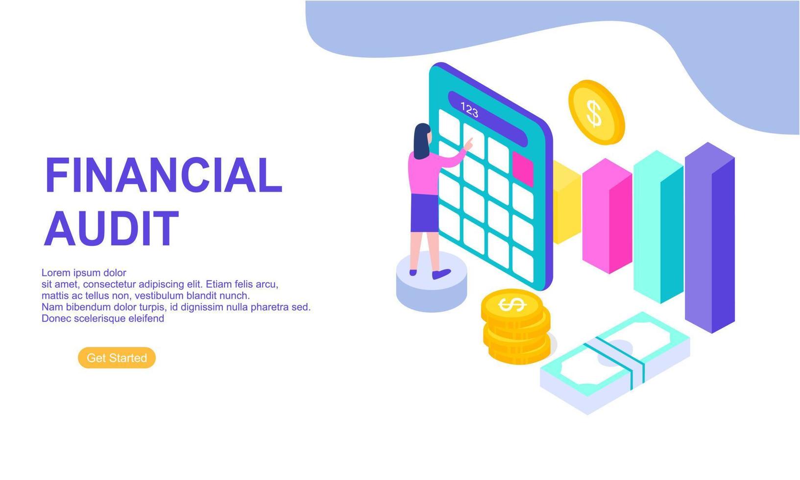 Financial audit business concept with character for website landing page vector