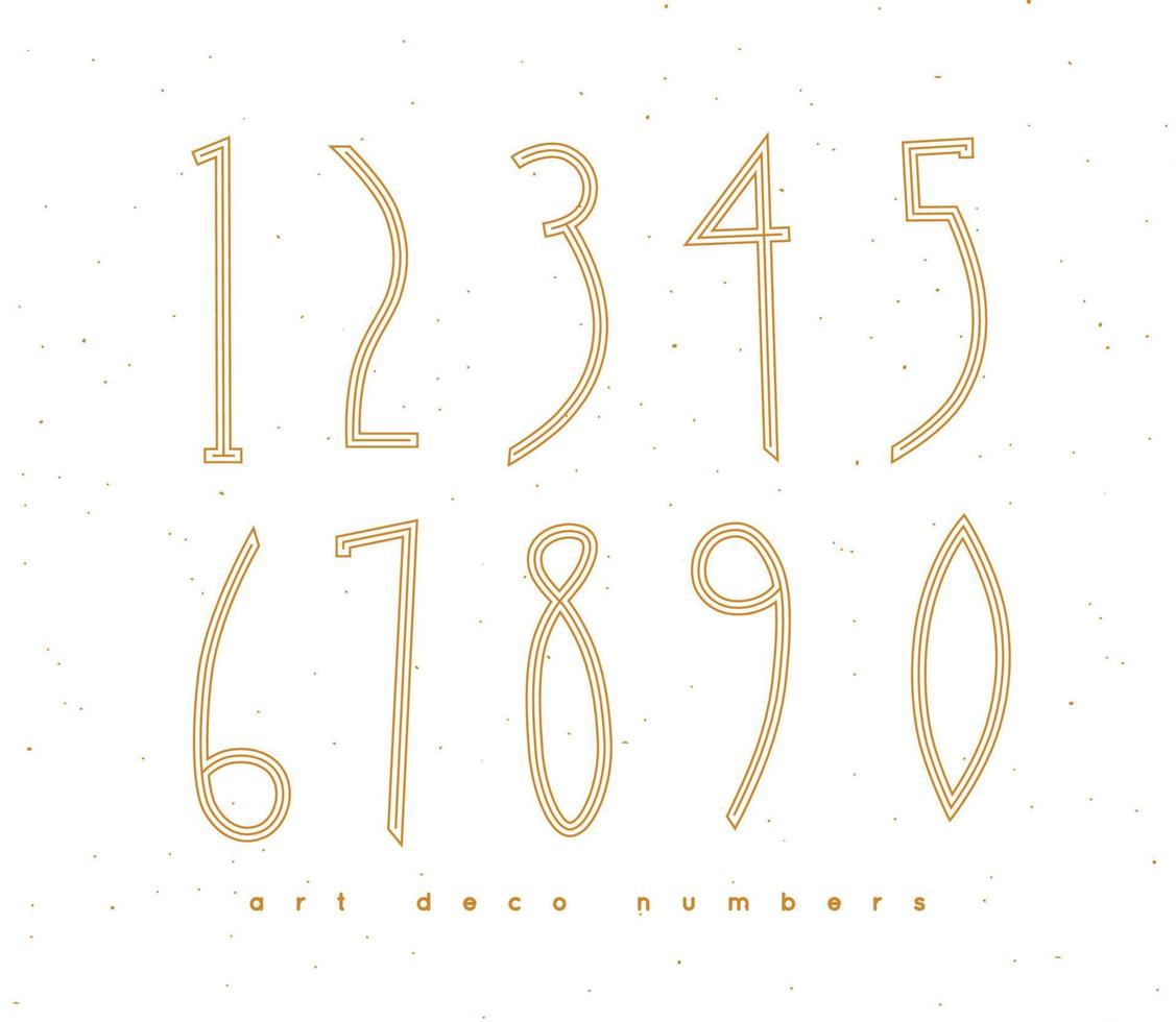 Set of art deco numbers drawing in vintage style on white background vector