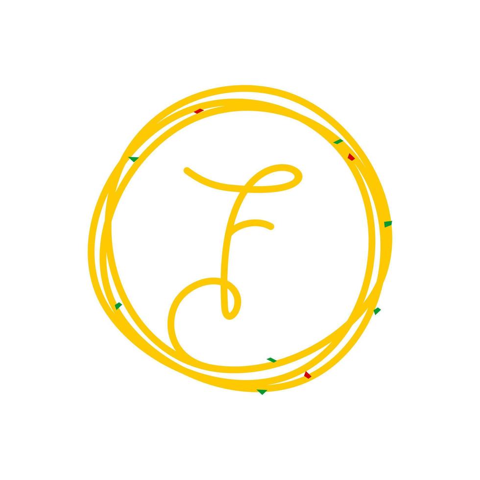 logotipo inicial de fideos circulares f vector