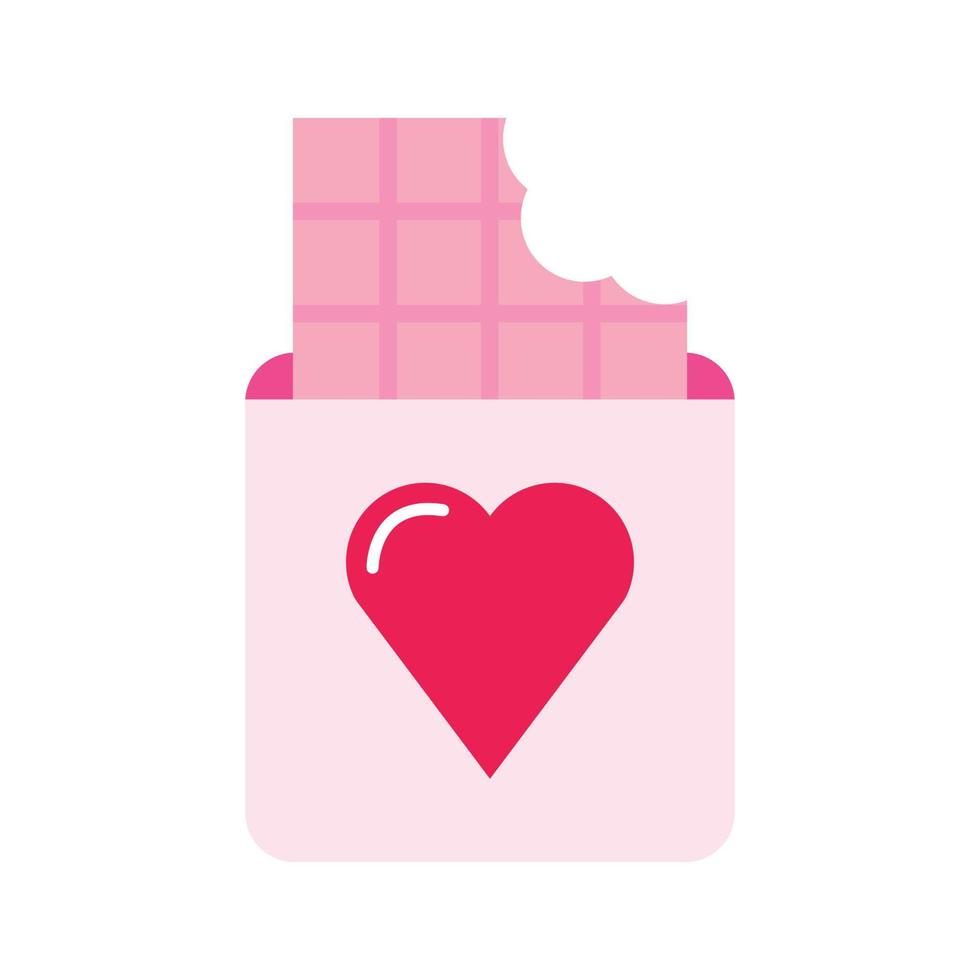 aislar el icono plano de la barra de chocolate linda rosa del día de san valentín vector