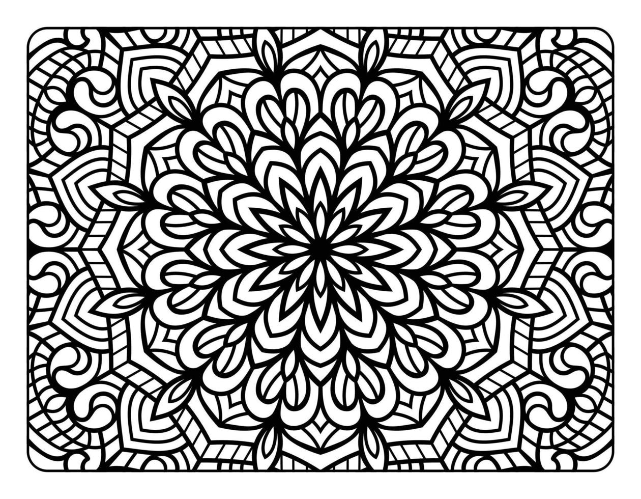 Mandala floral coloring page for adult coloring book, black and white mandala coloring page, hand drawn outlined doodle line art for adult coloring page interior vector