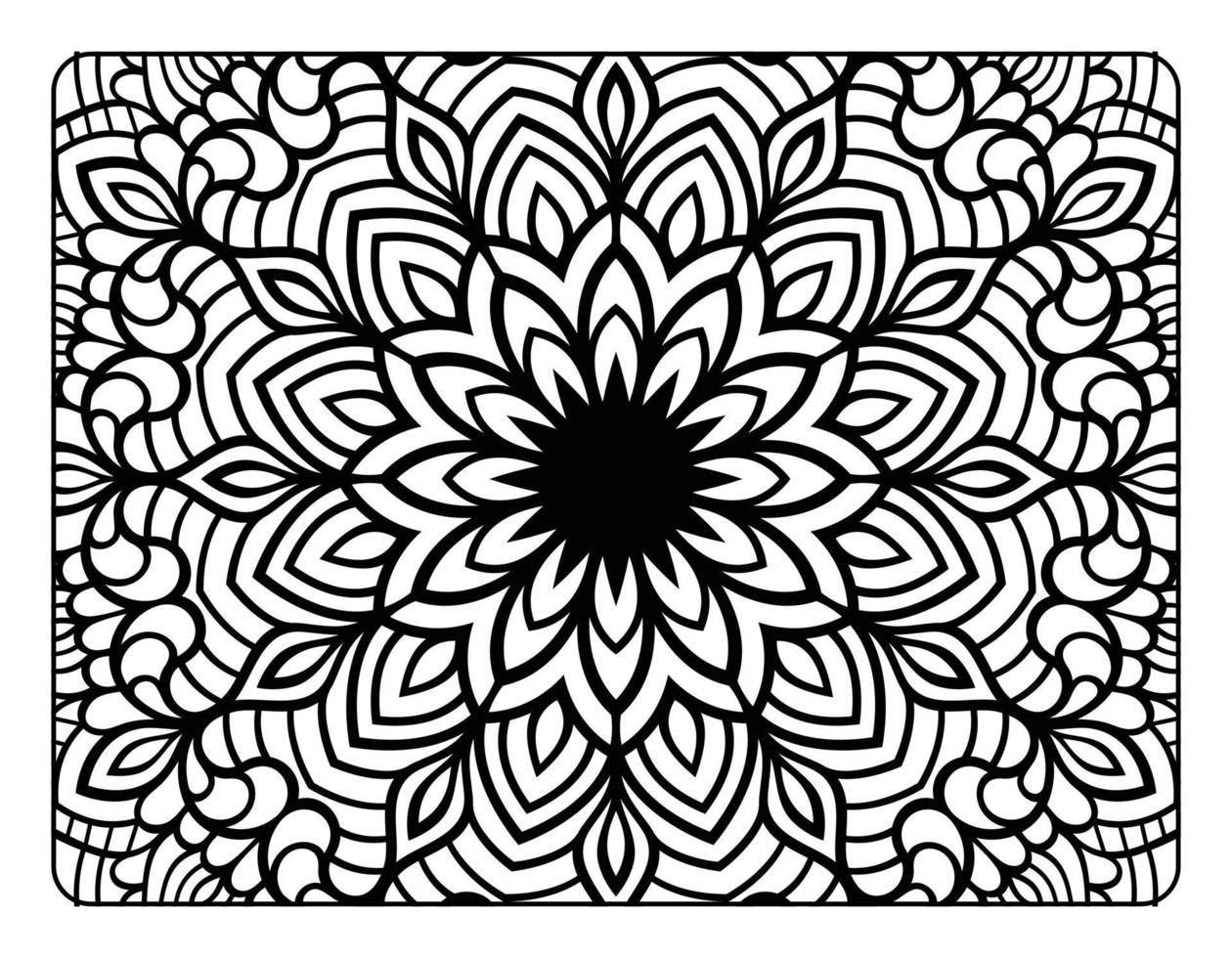 Mandala floral coloring page for adult coloring book, black and white mandala coloring page, hand drawn outlined doodle line art for adult coloring page interior vector