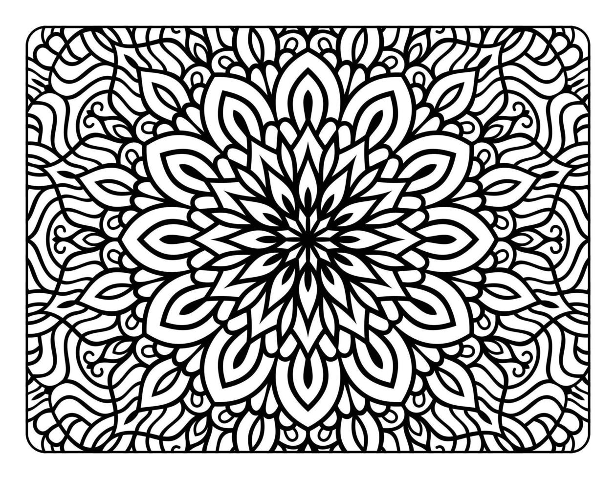 Mandala floral coloring page for adult coloring book, black and white mandala coloring page, hand drawn outlined doodle line art for adult coloring page interior vector