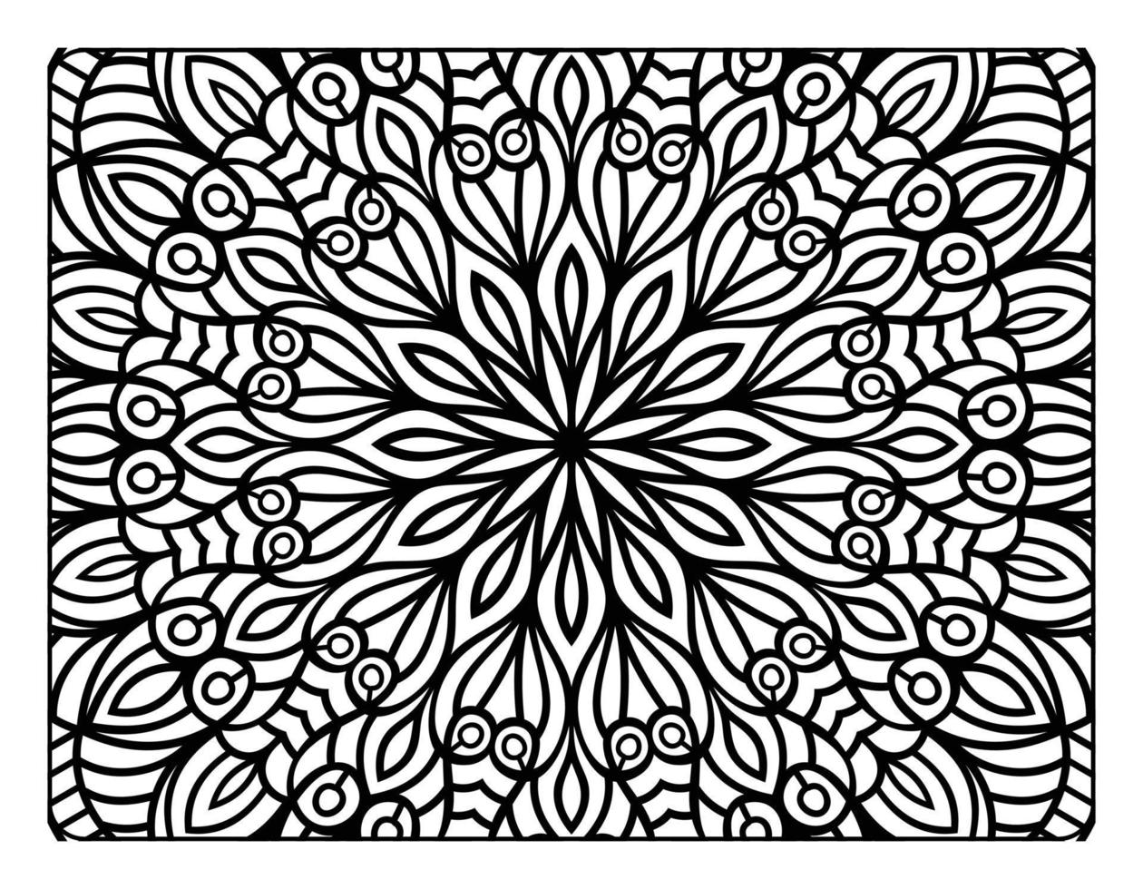Mandala floral coloring page for adult coloring book, black and white mandala coloring page, hand drawn outlined doodle line art for adult coloring page interior vector