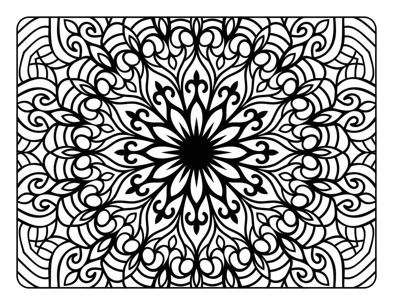 Mandala floral coloring page for adult coloring book, black and white mandala coloring page, hand drawn outlined doodle line art for adult coloring page interior vector