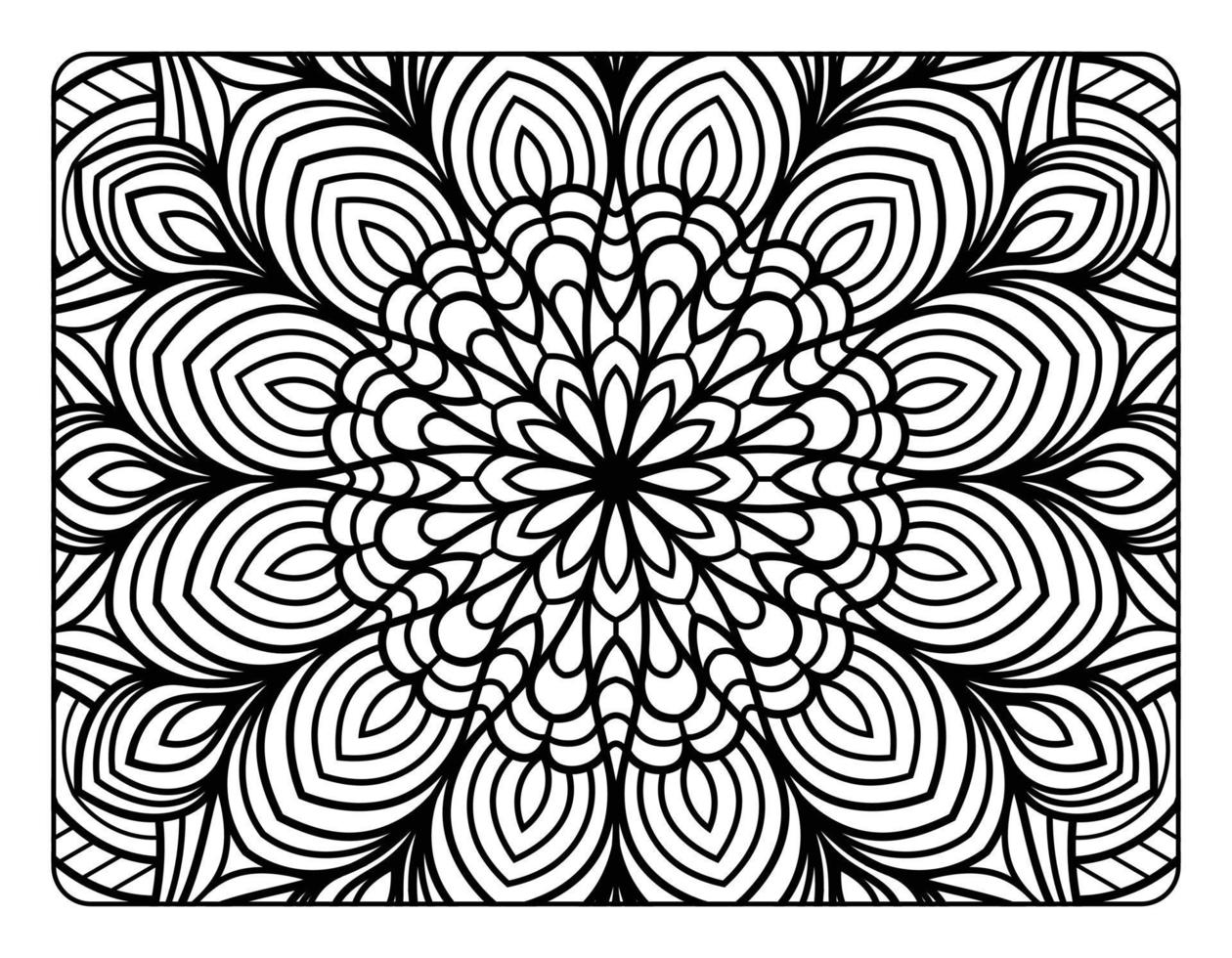 Mandala floral coloring page for adult coloring book, black and white mandala coloring page, hand drawn outlined doodle line art for adult coloring page interior vector