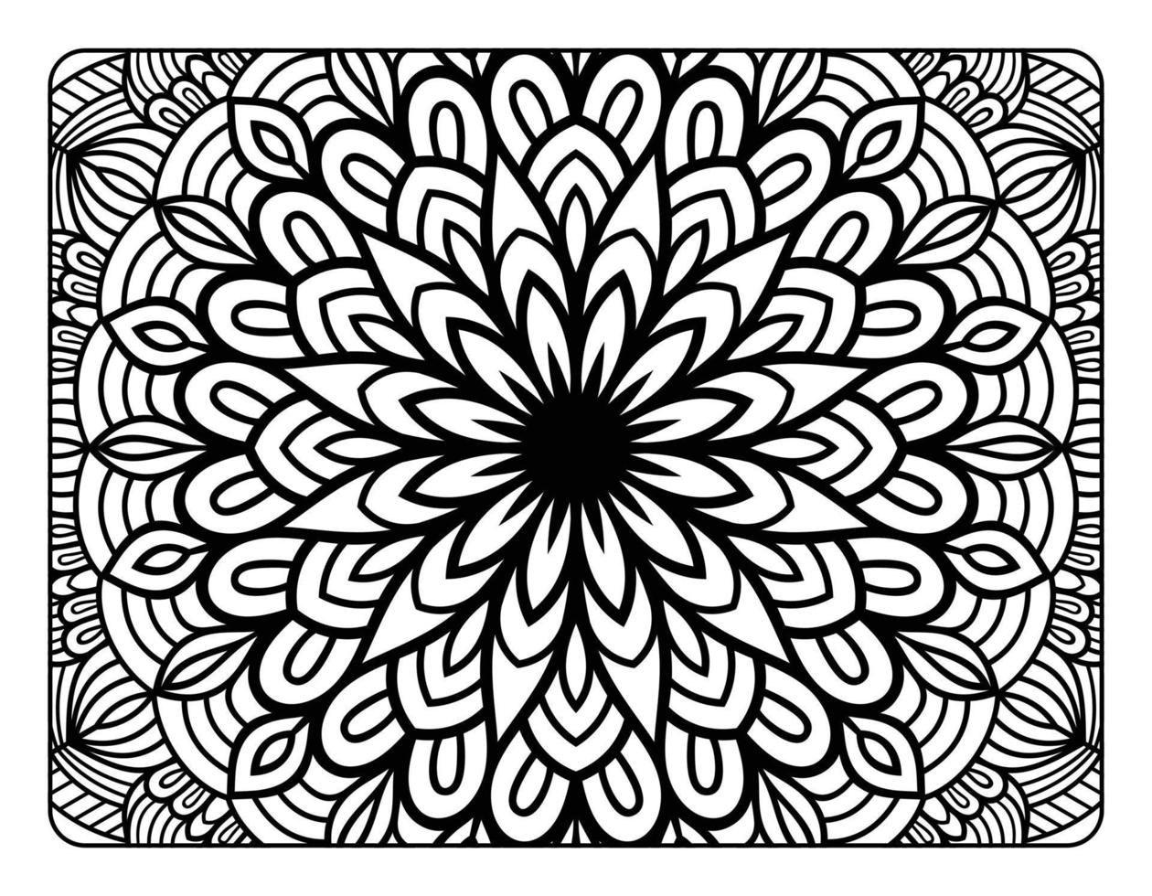 Mandala floral coloring page for adult coloring book, black and white mandala coloring page, hand drawn outlined doodle line art for adult coloring page interior vector