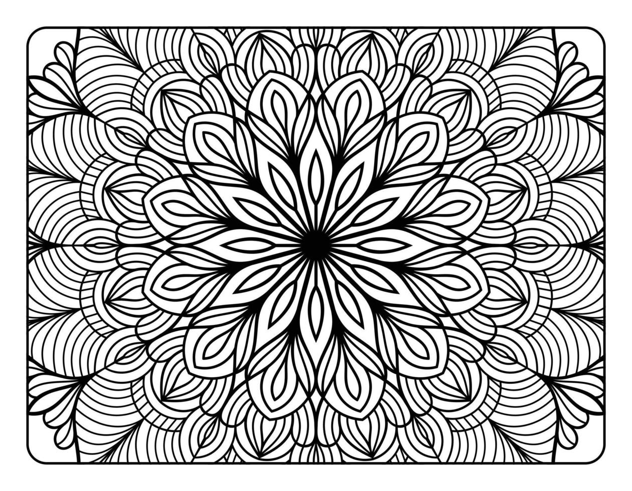 Mandala floral coloring page for adult coloring book, black and white mandala coloring page, hand drawn outlined doodle line art for adult coloring page interior vector