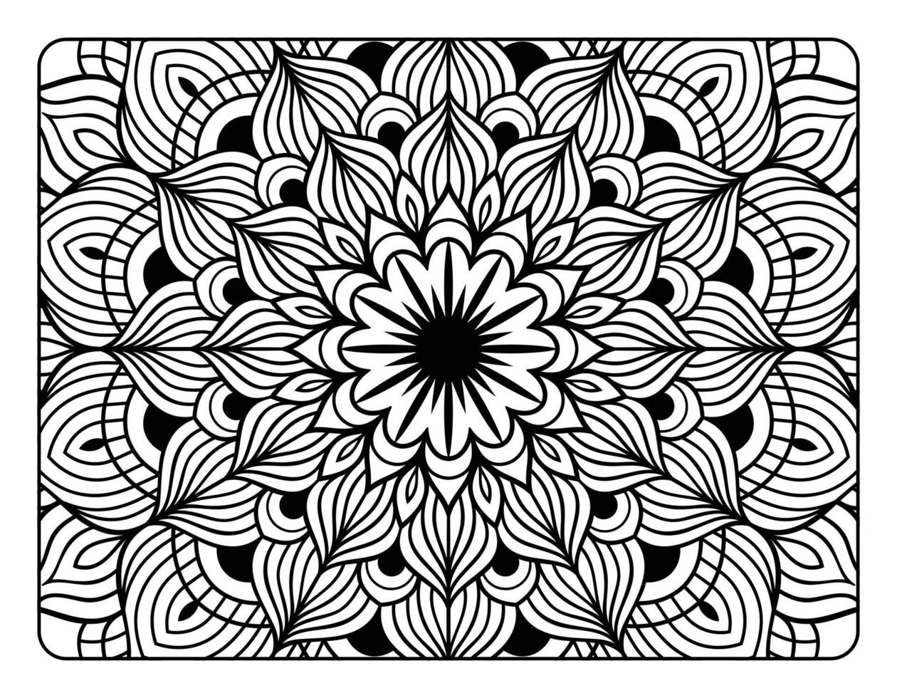 Mandala floral coloring page for adult coloring book, black and white mandala coloring page, hand drawn outlined doodle line art for adult coloring page interior vector