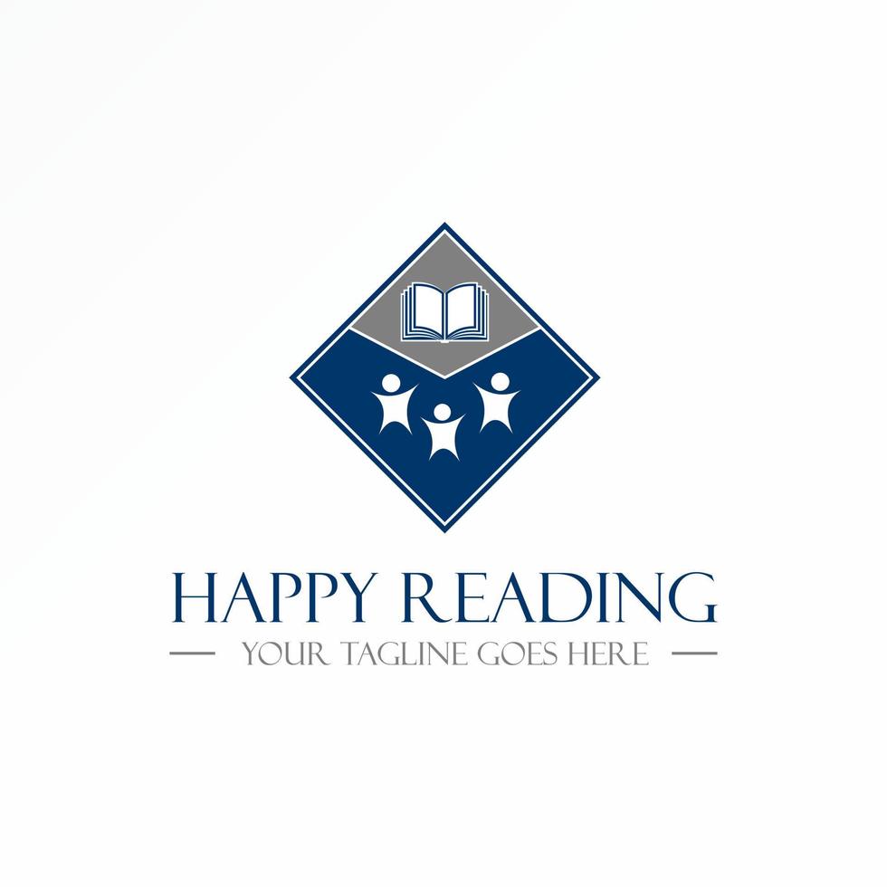 libro y felicidad personas en bloque imagen gráfico icono cuadrado logo diseño abstracto concepto vector stock. se puede utilizar como un símbolo relacionado con la educación.