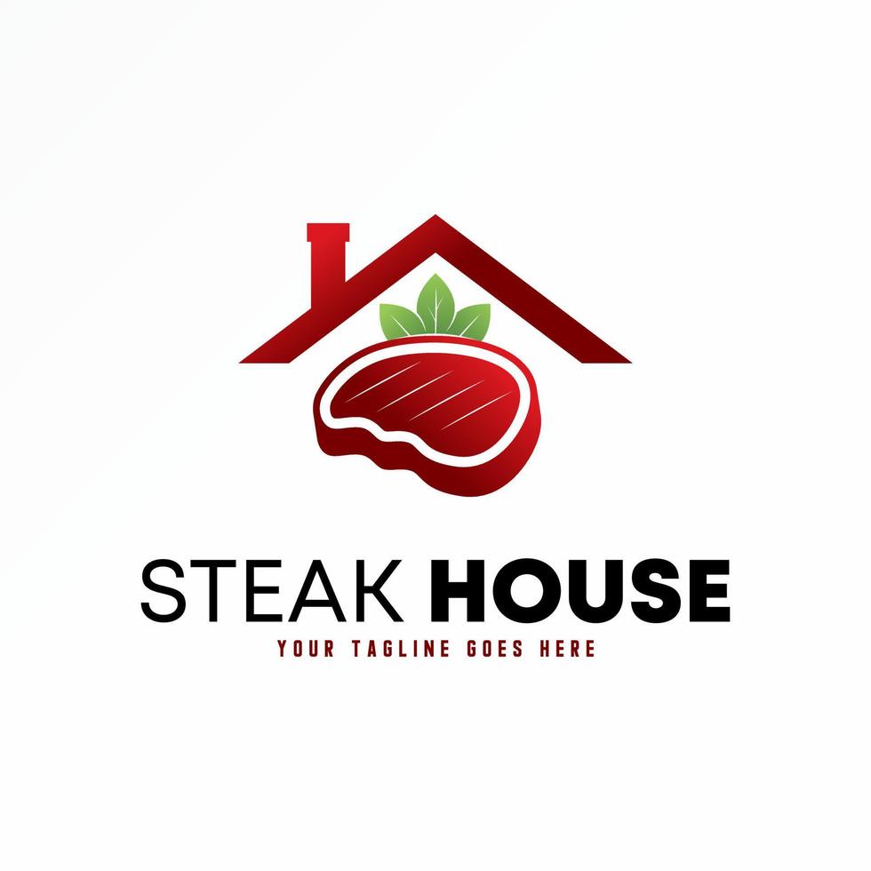 casa de techo única, carne y hoja imagen icono gráfico diseño de logotipo concepto abstracto vector stock. se puede utilizar como un símbolo relacionado con la comida o el restaurante