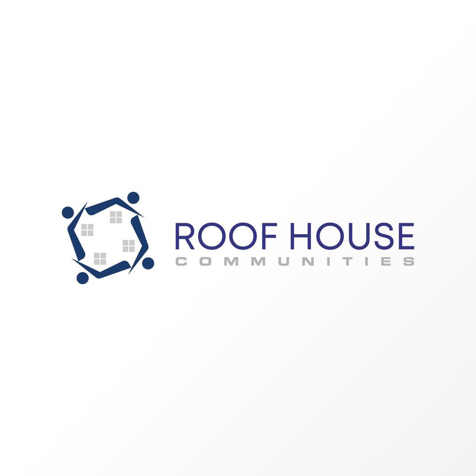 tipo casa de techo como personas o cuerpo en círculo imagen icono gráfico diseño de logotipo concepto abstracto vector stock. se puede utilizar como un símbolo relacionado con la propiedad o el grupo