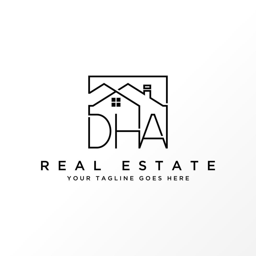 Letter or word DHA sans serif font with line roof house image graphic icon logo design abstract concept vector stock. Can be used as a symbol related to Properties or initial