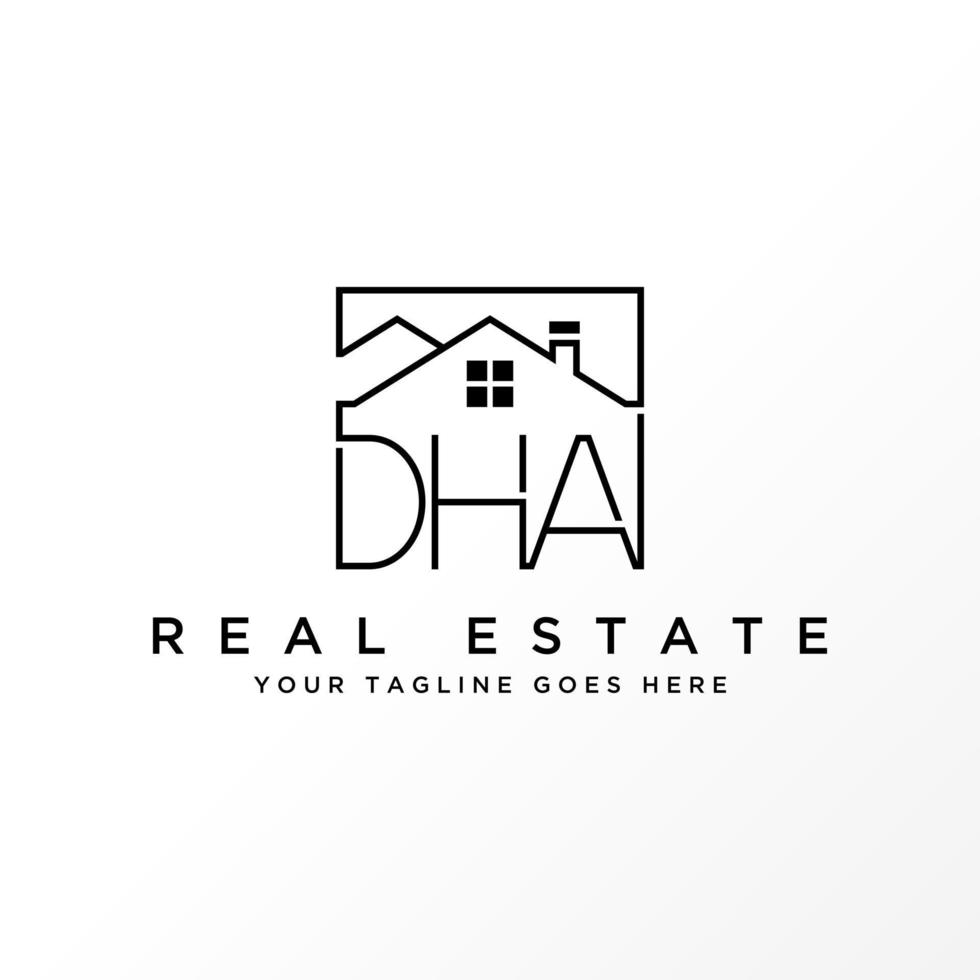Letter or word DHA sans serif font with line roof house image graphic icon logo design abstract concept vector stock. Can be used as a symbol related to Properties or initial