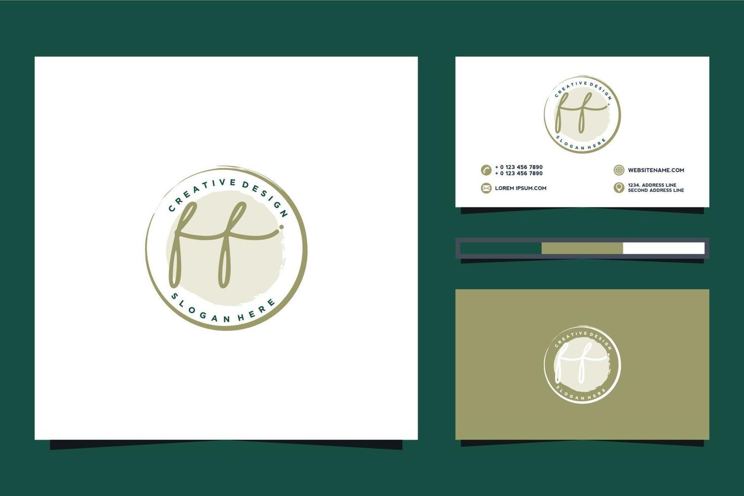 colecciones iniciales de logotipos femeninos ff y vector premium de plantilla de tarjeta de visita