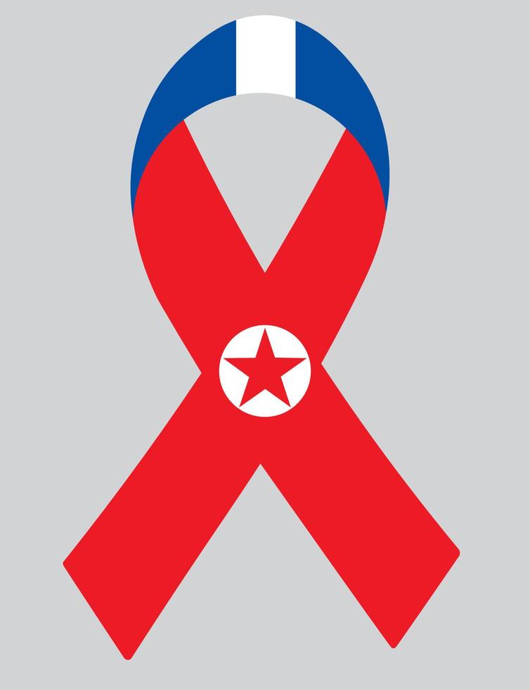 3D Flag of North Korea on ribbon. vector