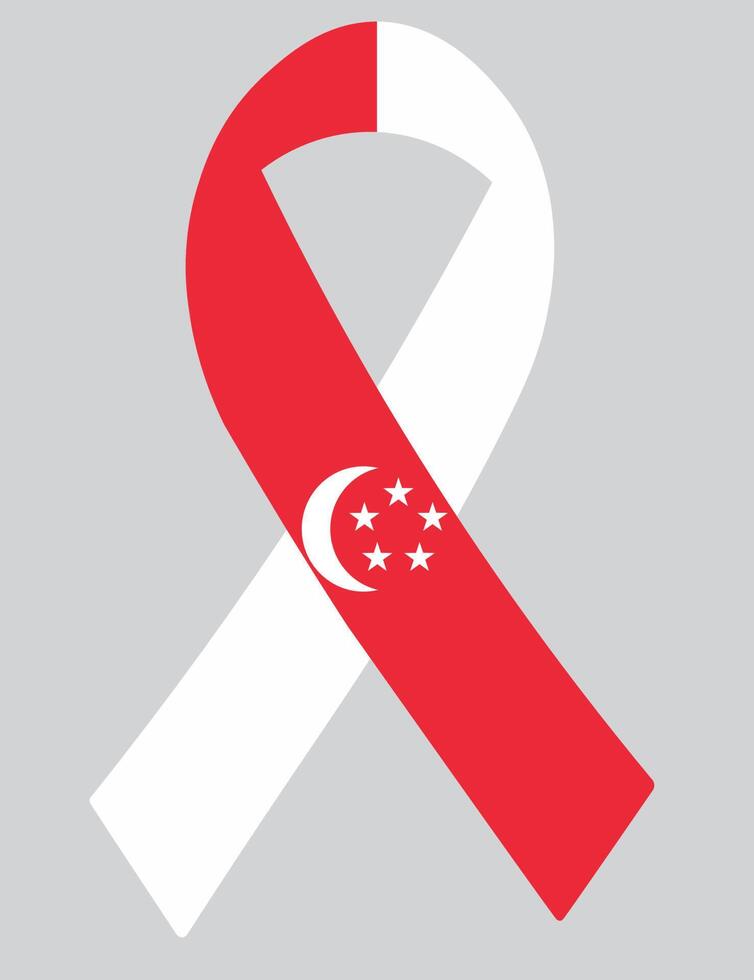 3D Flag of Singapore on ribbon. vector