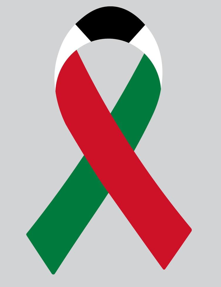 3D Flag of Kuwait on ribbon. vector