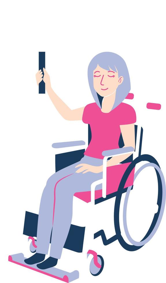 mujer en silla de ruedas con ilustración de banner vector