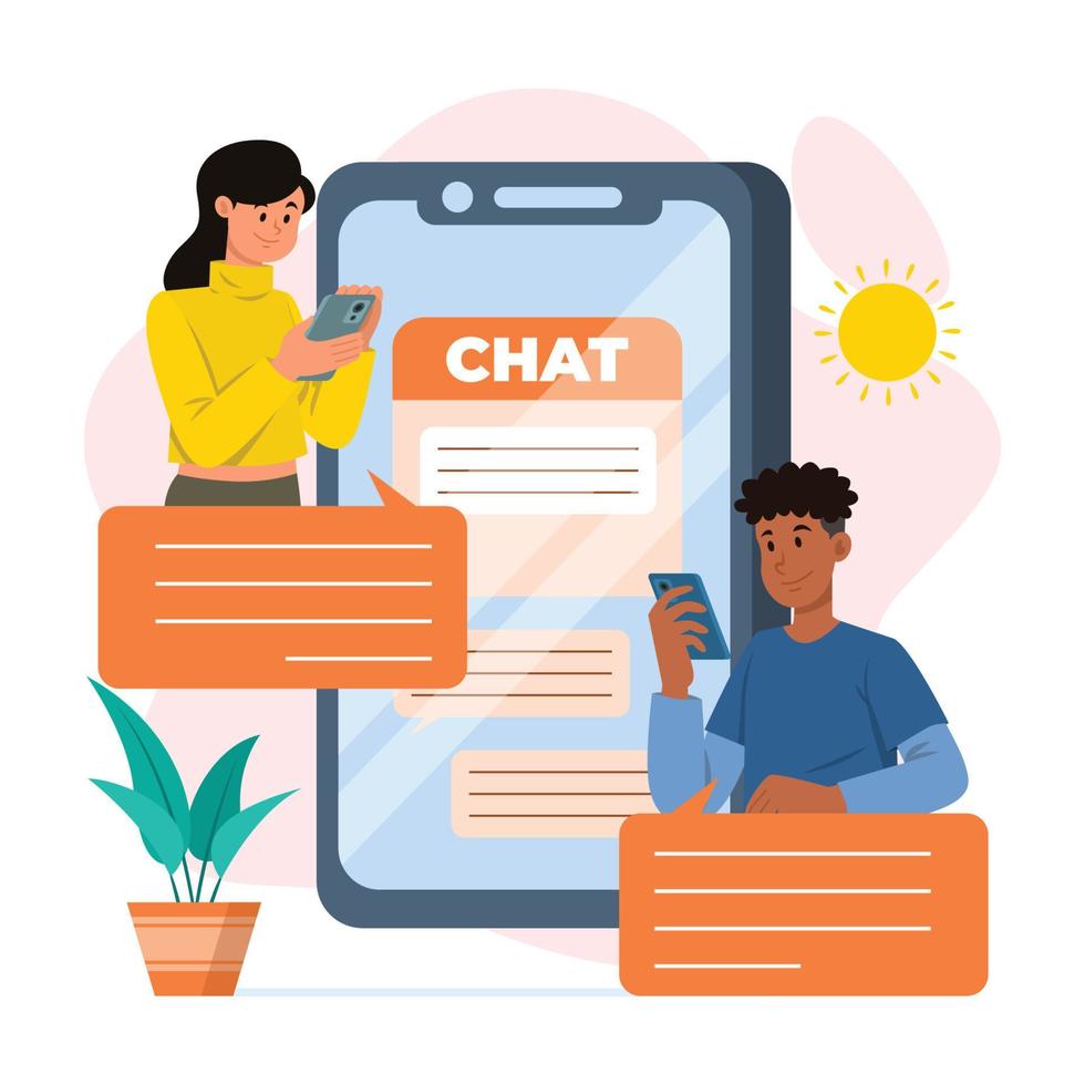 A Couple Communicating Using Mobile Chat vector