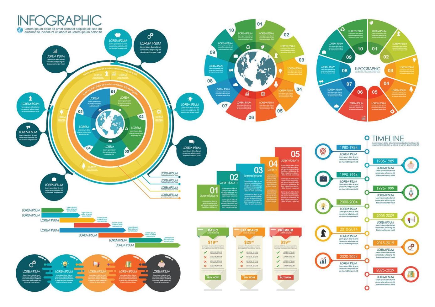 Infographic chart templates collection vector