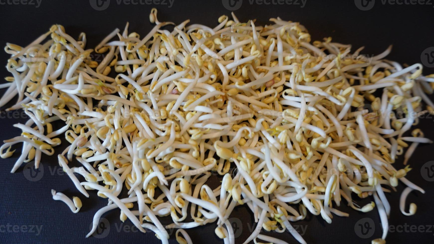 Fresh mung bean sprouts on black background. photo