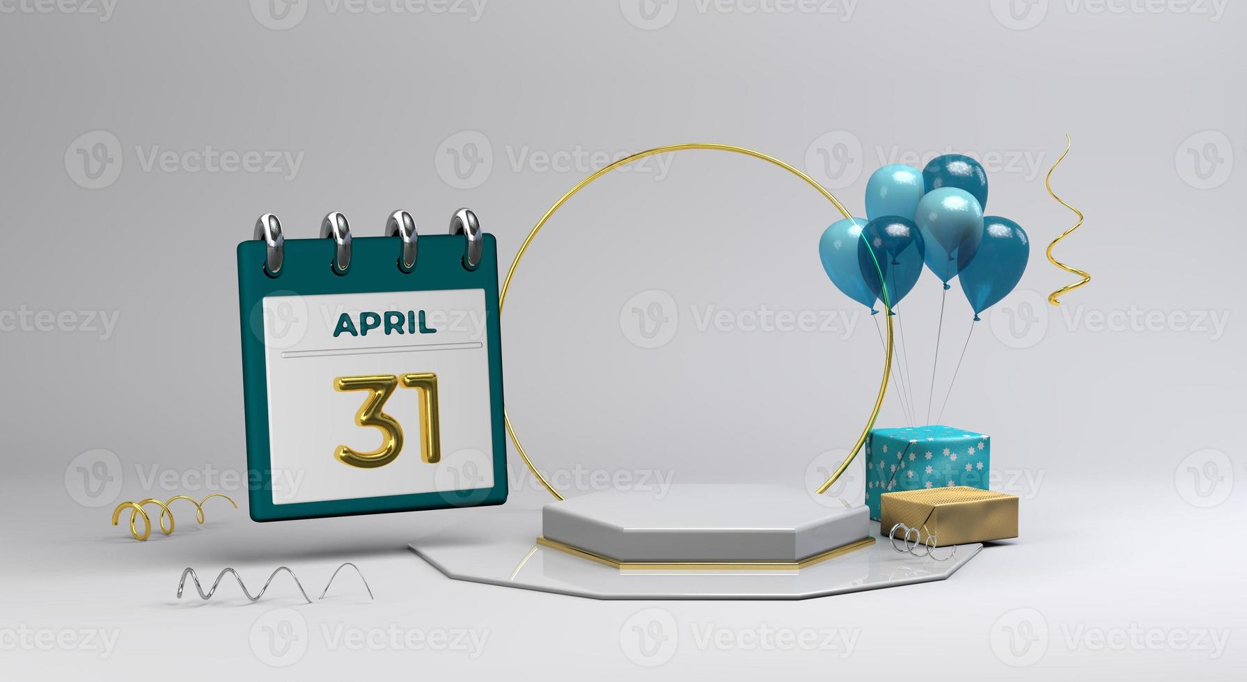 celebración 31 de abril con podio 3d y fondo foto