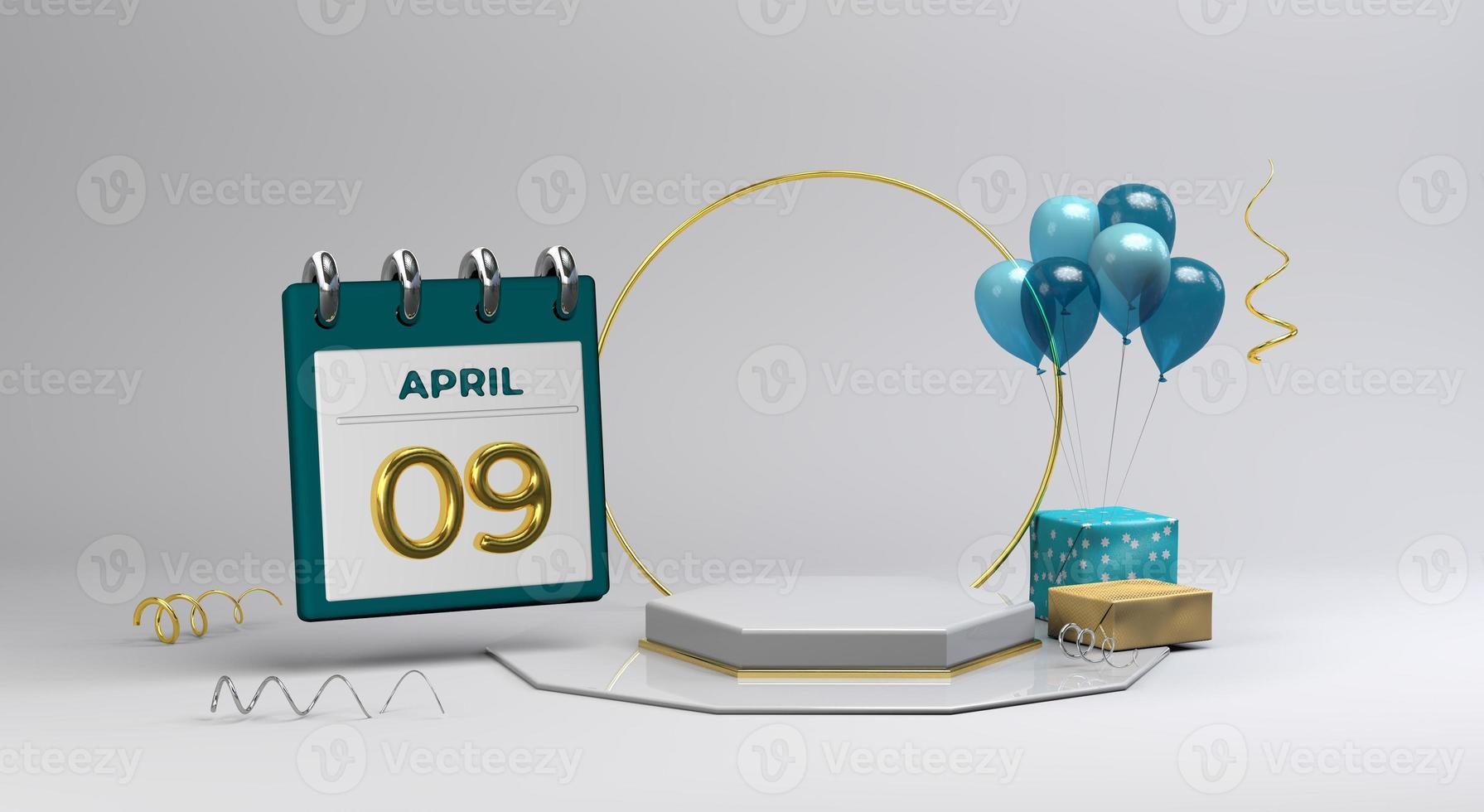 Celebration 09 April with 3D podium and background photo