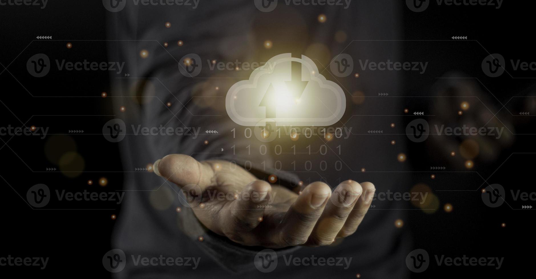 Cloud computing concept - connect to cloud. Businessman or information technologist with cloud computing icon. photo