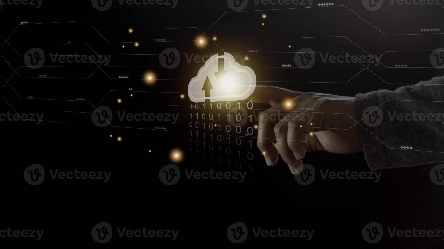 Cloud computing concept - connect to cloud. Businessman or information technologist with cloud computing icon. photo