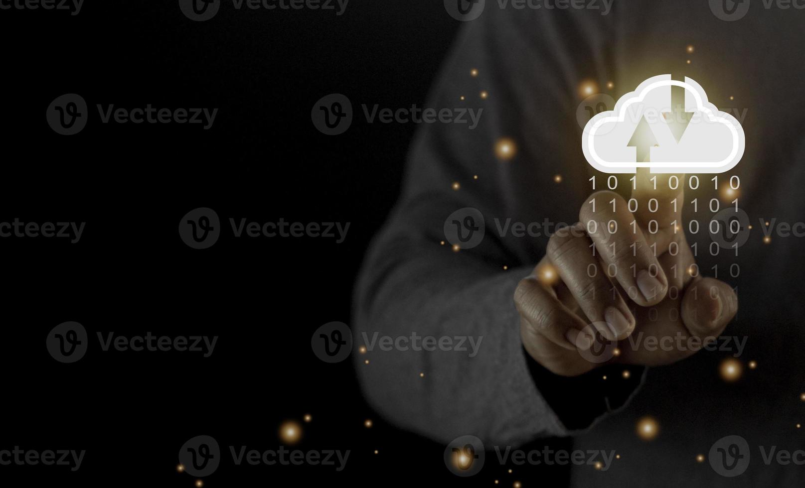 Cloud computing concept - connect to cloud. Businessman or information technologist with cloud computing icon. photo