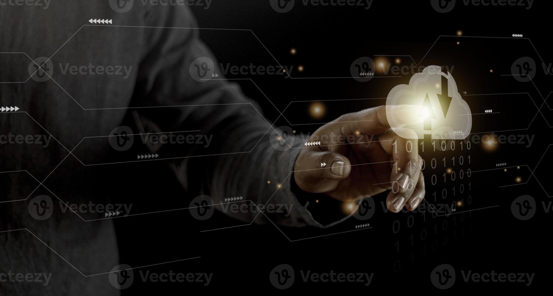 Cloud computing concept - connect to cloud. Businessman or information technologist with cloud computing icon. photo