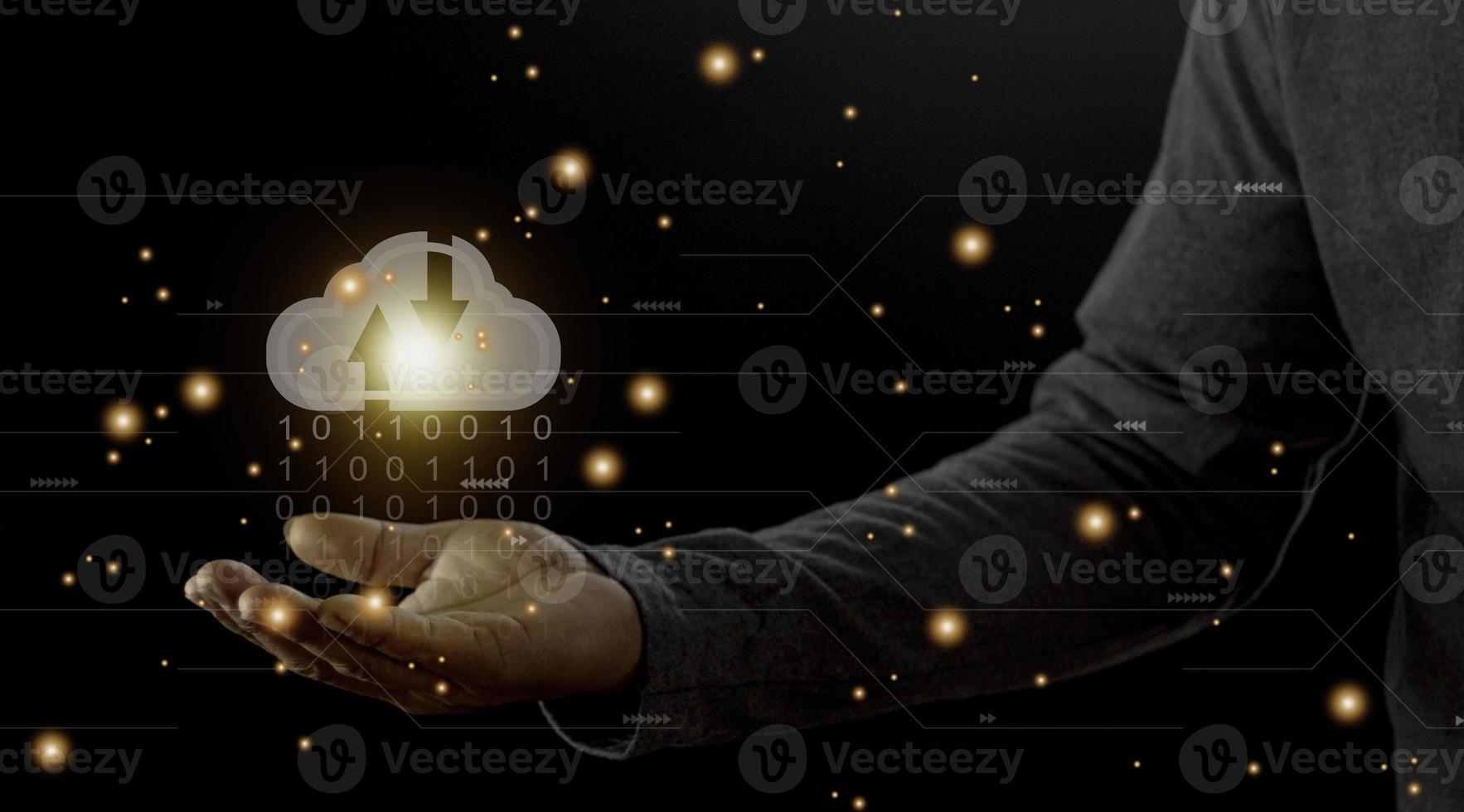 Cloud computing concept - connect to cloud. Businessman or information technologist with cloud computing icon. photo
