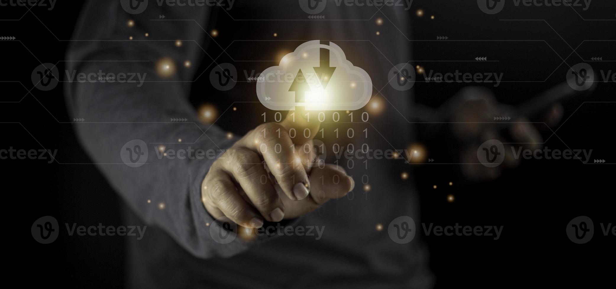 Cloud computing concept - connect to cloud. Businessman or information technologist with cloud computing icon. photo