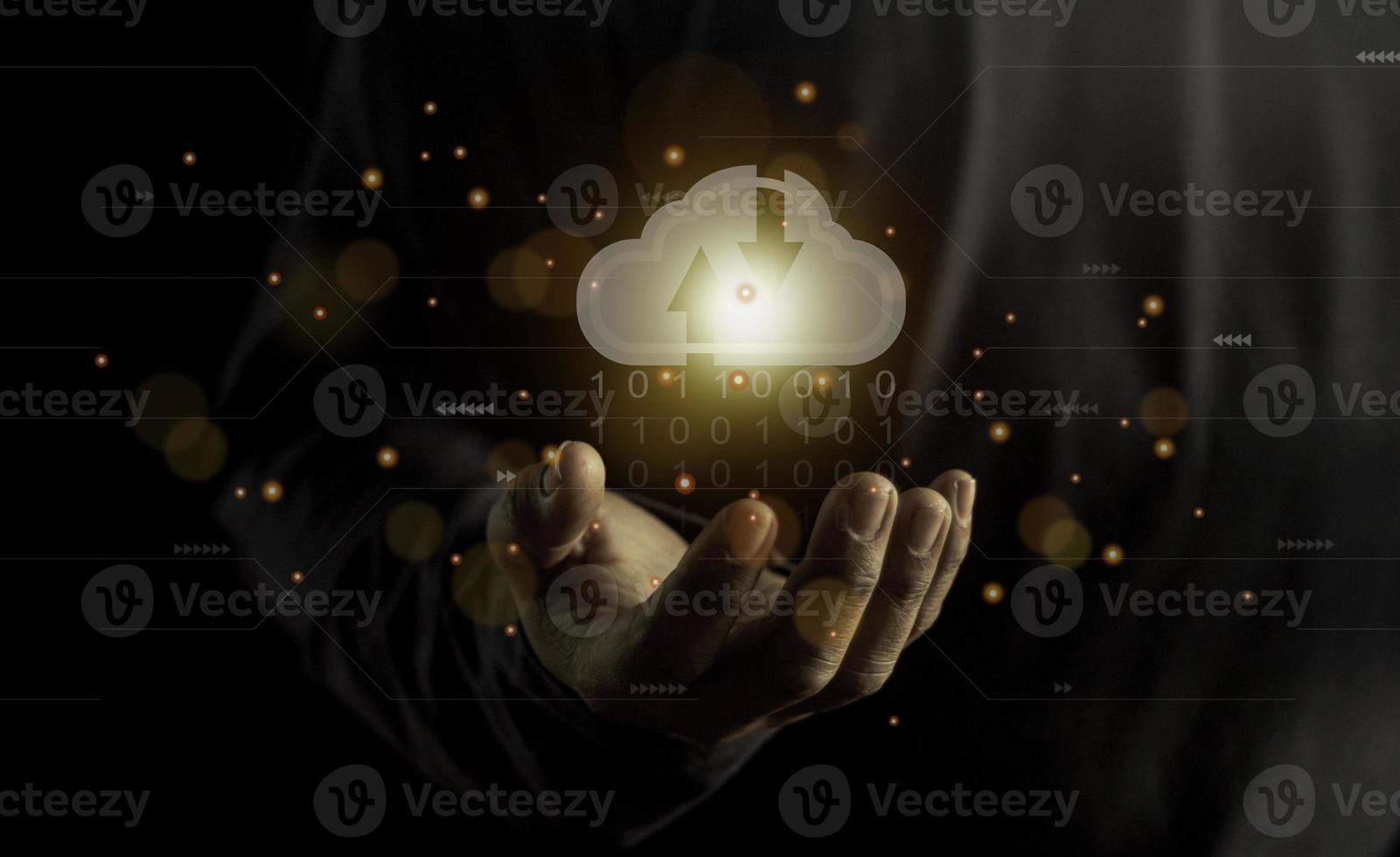 Cloud computing concept - connect to cloud. Businessman or information technologist with cloud computing icon. photo