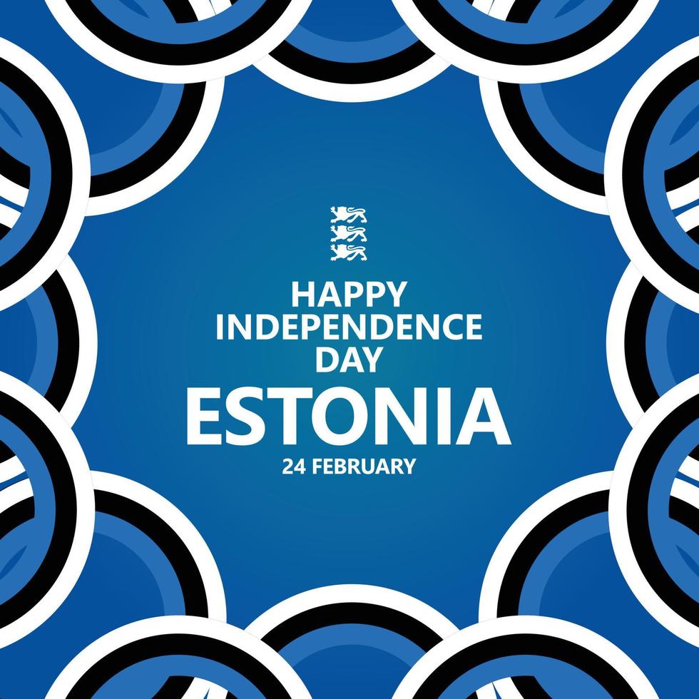 Estonia independence vector template with circular national flags, texts, and three lions. European country public holiday.