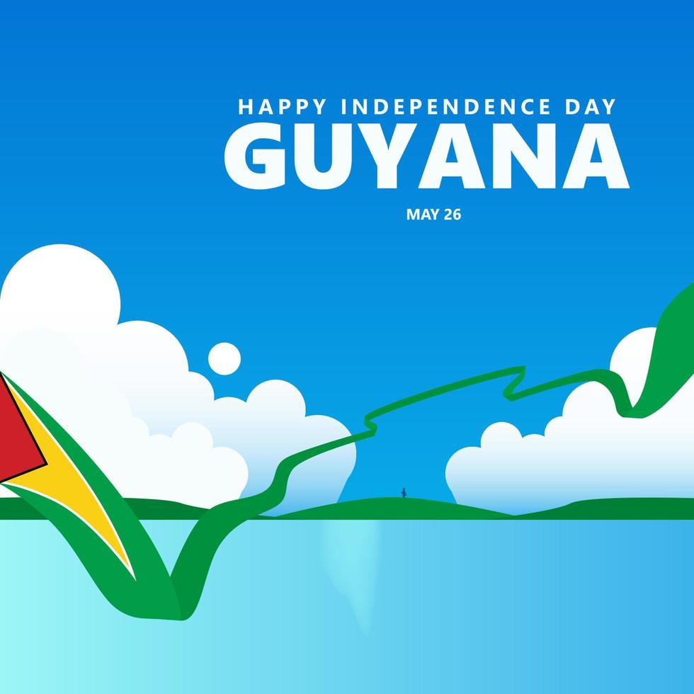 ilustración vectorial del día de la independencia de guyana con aspecto 3d en la nube y el océano. tarjeta de felicitación de vacaciones públicas del país sudamericano. adecuado para publicaciones en redes sociales. vector