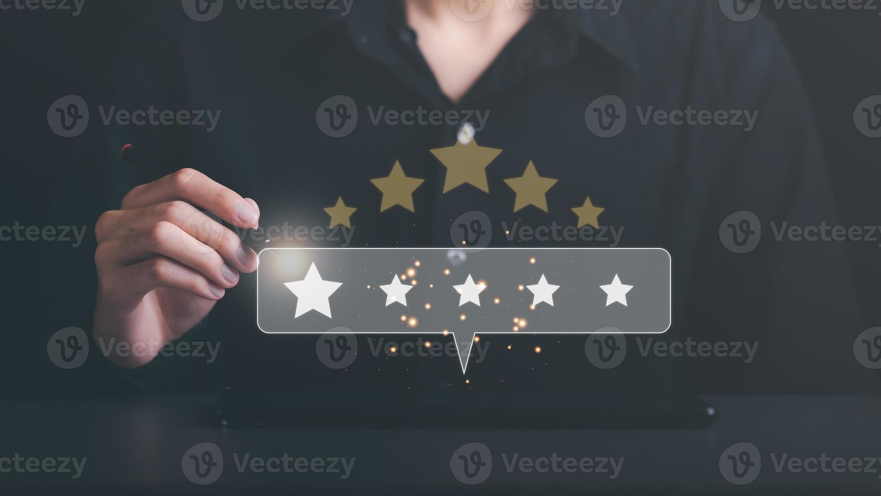 customer service and satisfaction concept,service satisfaction,very impressive rating,Evaluation and Audit,Customers choose the star icon which represents the highest quality in products and services. photo