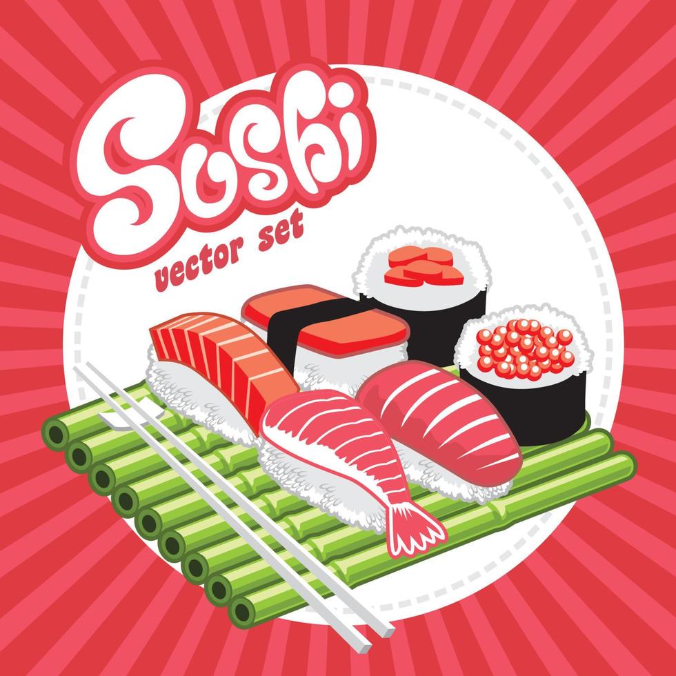 conjunto de dibujos animados de sushi vector