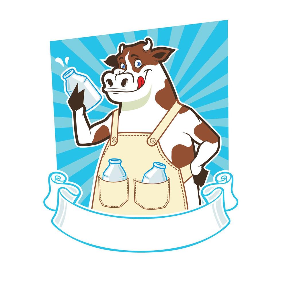 cow holding a bottle of milk vector