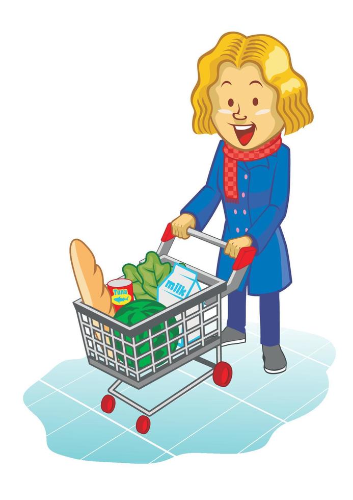 women using trolley at supermarket vector