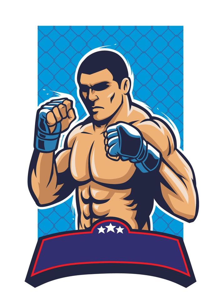 luchador mma con pancarta en blanco para texto vector