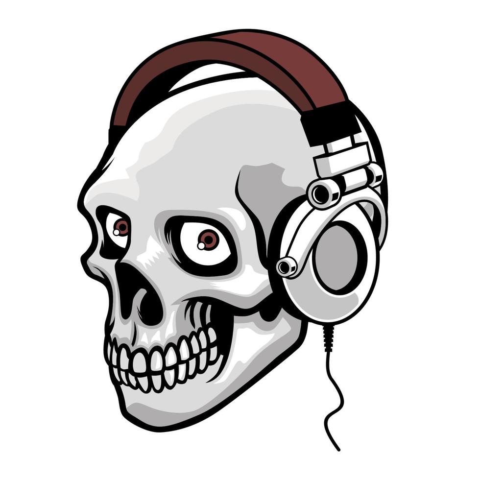 skull wearing headphone listening the music vector