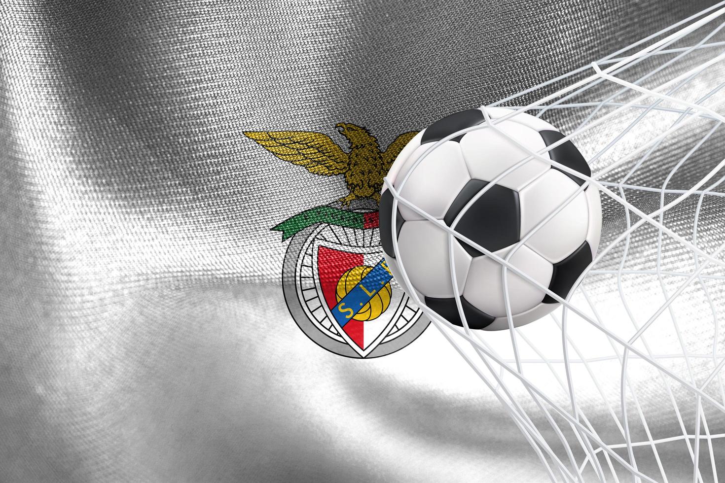 UEFA Champions League 2023, S.L. Benfica flag with a soccer ball in net, UEFA Wallpaper, 3D work and 3D image. Yerevan, Armenia - 2023 January 27 photo