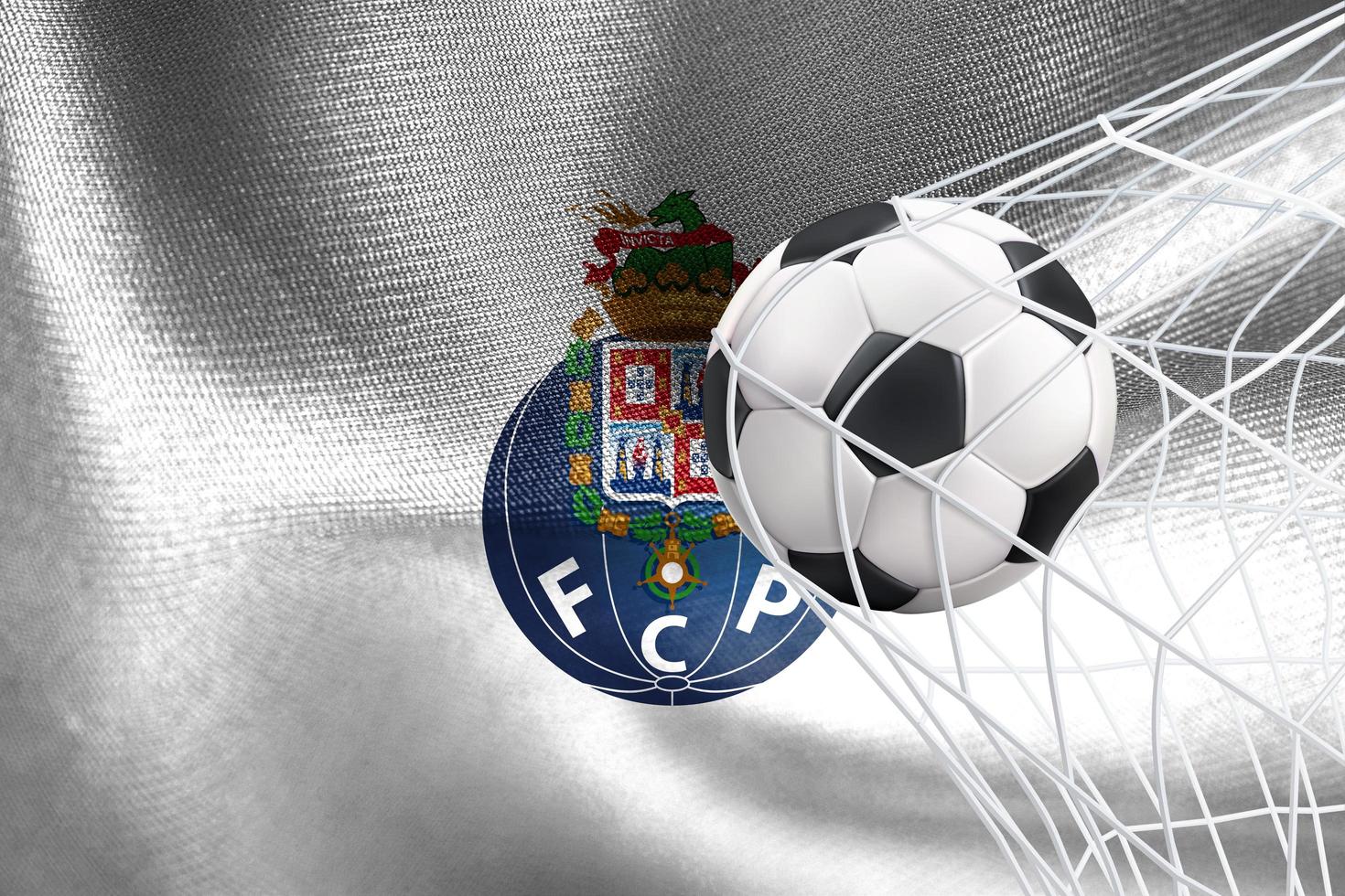 UEFA Champions League 2023, FC Porto flag with a soccer ball in net, UEFA Wallpaper, 3D work and 3D image. Yerevan, Armenia - 2023 January 27 photo